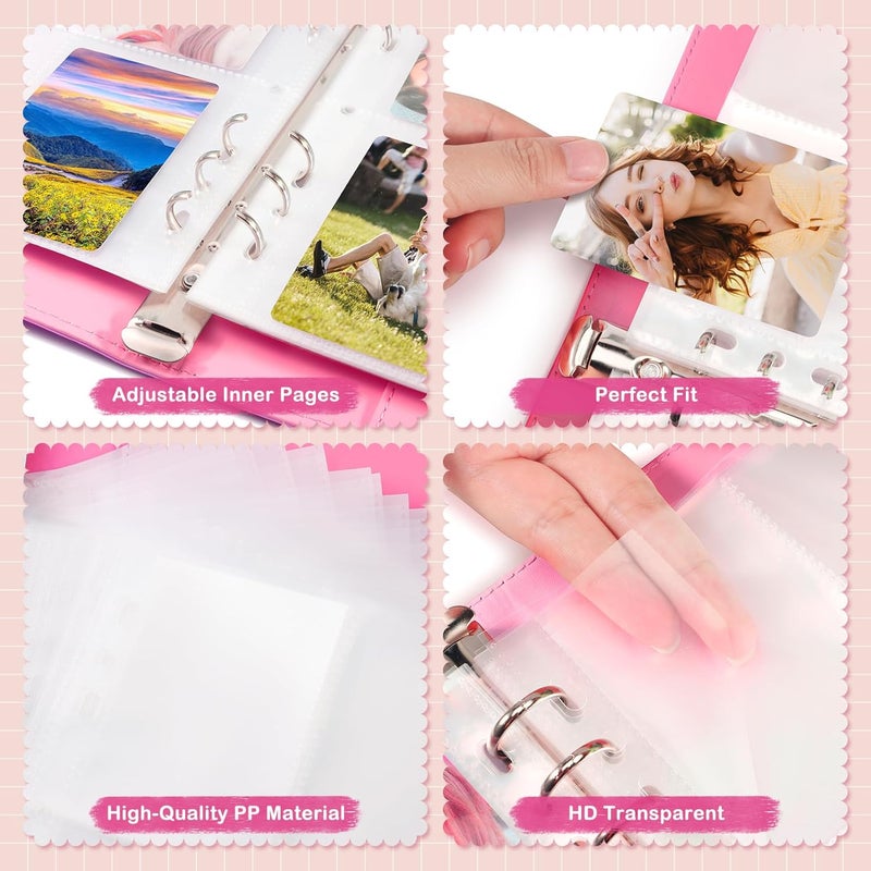 WITHYU A5 Kpop Photocard Binder, PU Leather 6-Ring Album with Magnetic Closure, Includes 30 Pack 4-Pocket Pages for 240 Cards, Card Holder for Trading and Collectible Cards (Rose) - Image 3